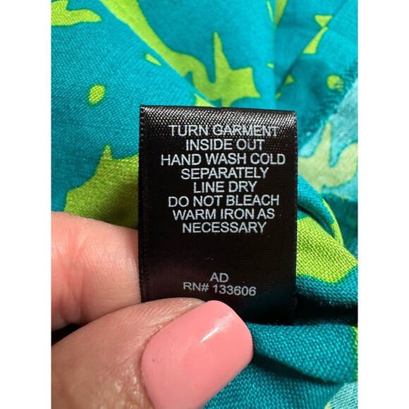 Ashley Stewart Dress Womens 14 Green Blue Floral Sleeveless Rayon Linen Mod MIDI - Picture 6 of 7